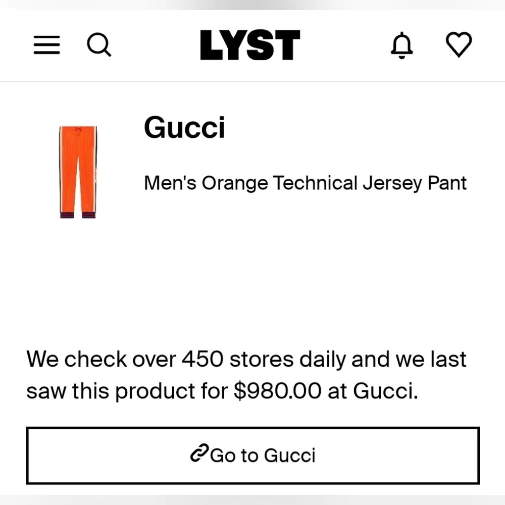 GUCCI Orange Technical Jersey Track Suit Jogger Pants Men's Size XXL